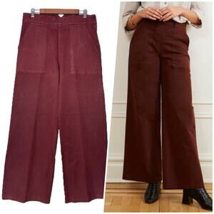 Loup | Women | Long Sabrina Coffee Wide Leg Cotton Twill Trousers | Size Large